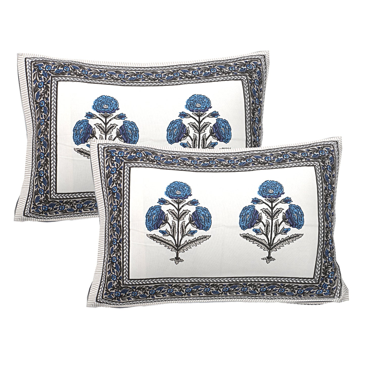 Floral Motif Pillow Covers pair -blue