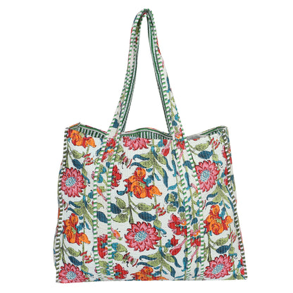 Handmade Quilted Tote Bag -White Floral