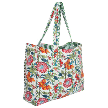 Handmade Quilted Tote Bag -White Floral