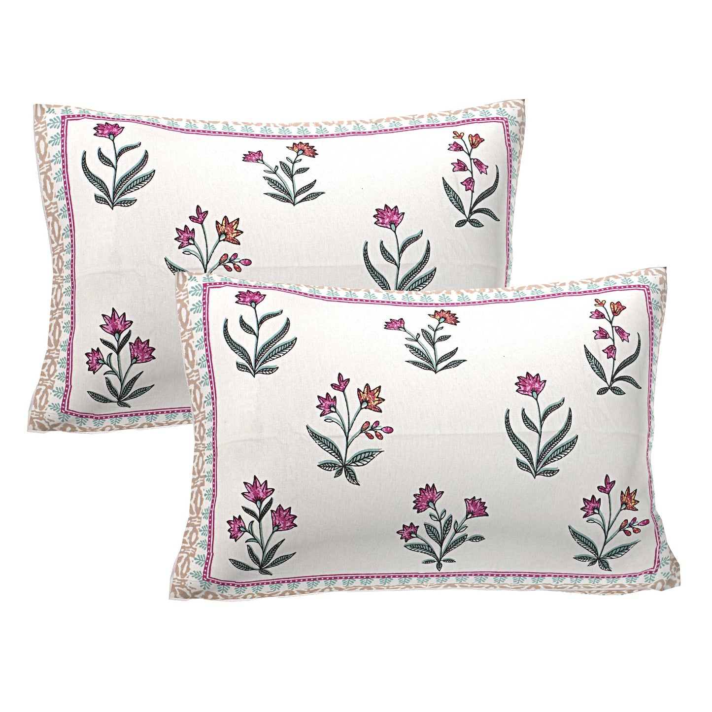 Border Motif Pillow Covers pair -pink