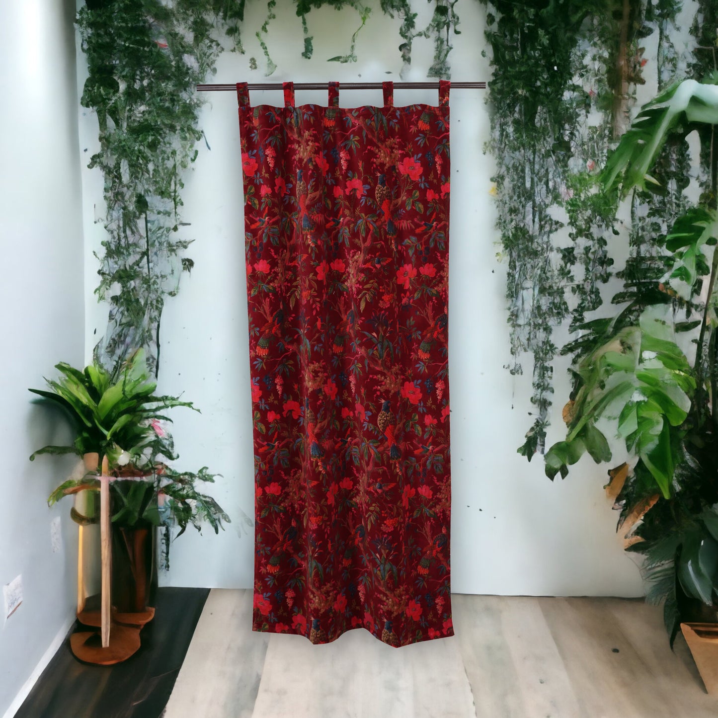 Birds of Paradise 1 Velvet Curtain -Maroon