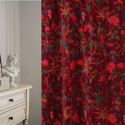 Birds of Paradise 1 Velvet Curtain -Maroon