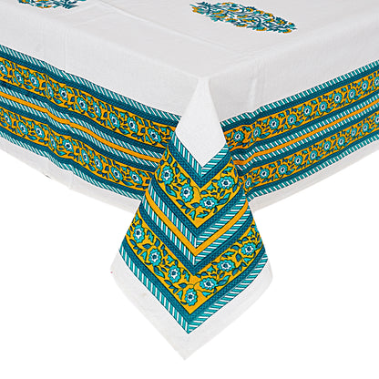 Green Blue Motif 82 x 60 inches Dining Table Cover | Grey and Yellow 82 x 60 inches Dining Table Cover | Ready to Ship