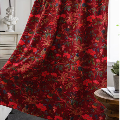 Birds of Paradise 1 Velvet Curtain -Maroon