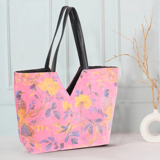 Paradise V Cut Hand Bag- Pink and Yellow