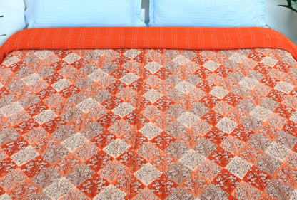 Hand Quilted Kantha Bedcover- Subtle Orange