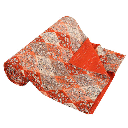 Hand Quilted Kantha Bedcover- Subtle Orange