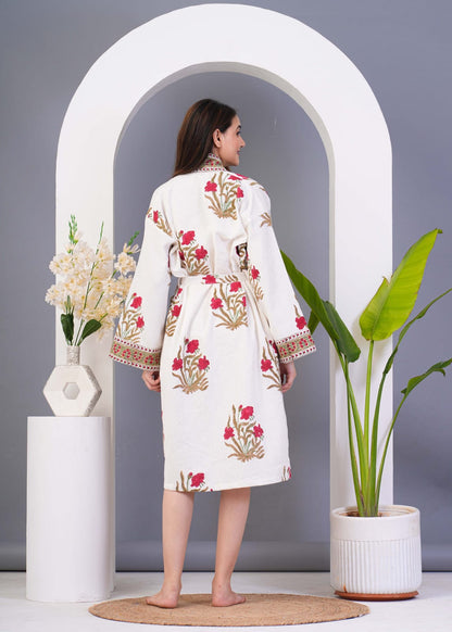 Waffle knit printed kimonos/ Robe/ Lounge Wear red floral