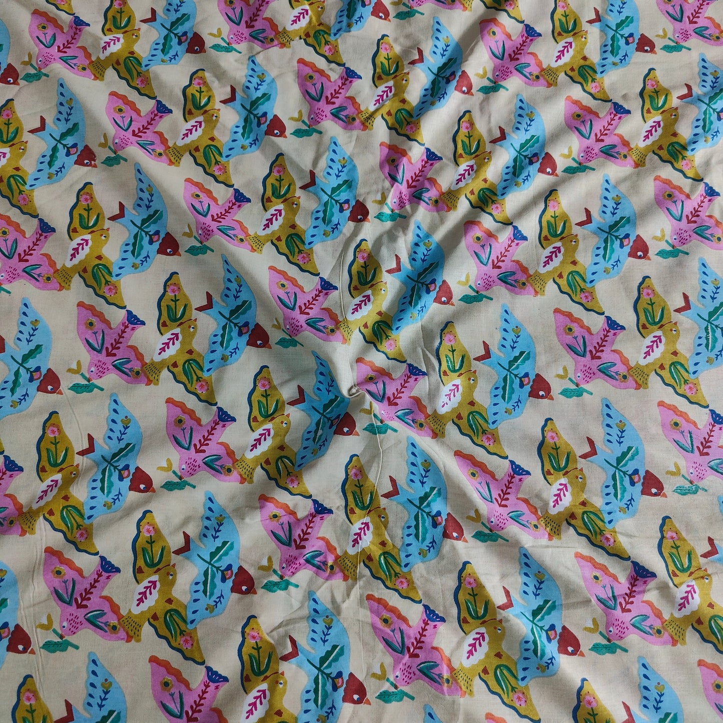 Lil Birdy Beige Cotton cambric 44 inches width Fabric per meter