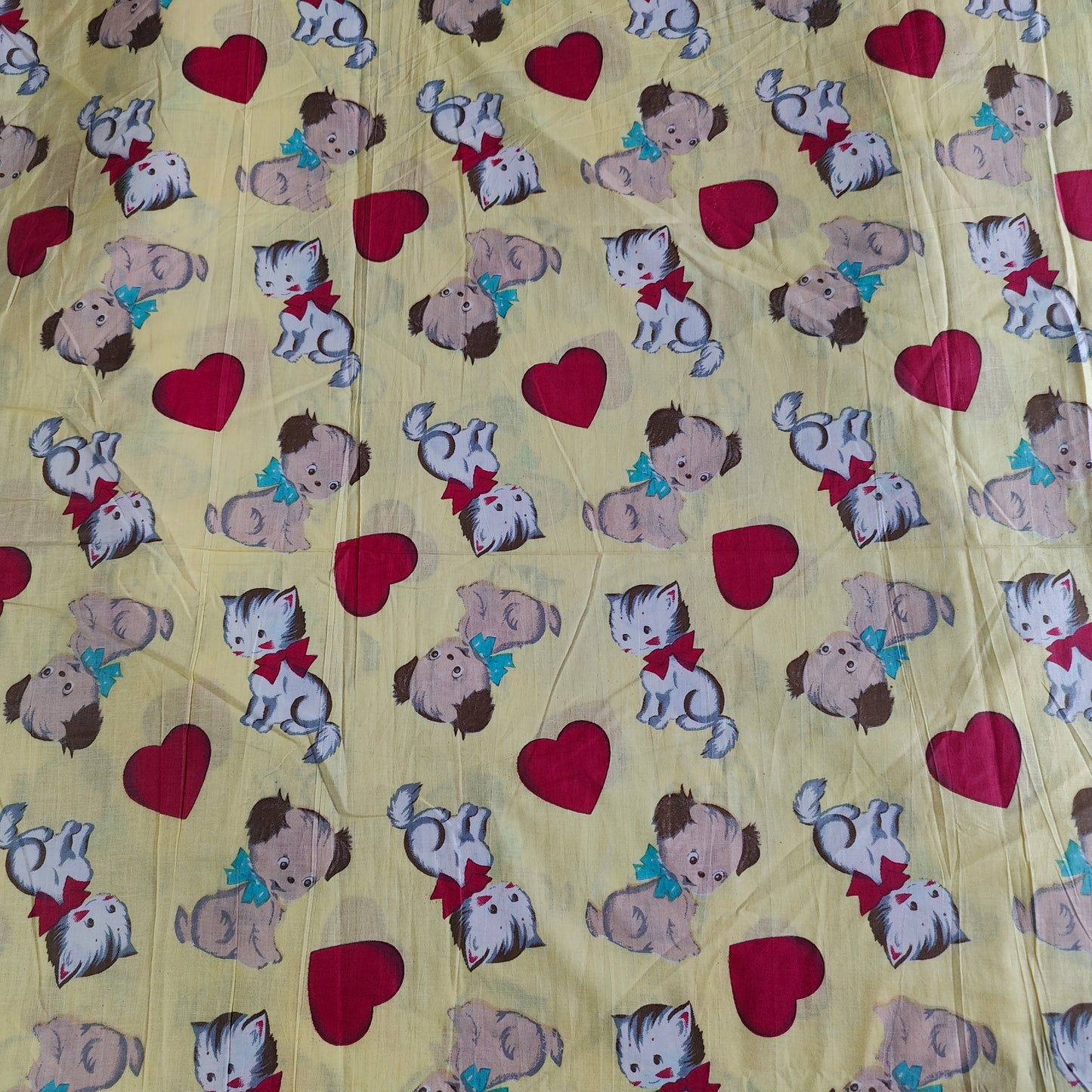 Puppy Love yellow Cotton cambric 44 inches width Fabric per meter