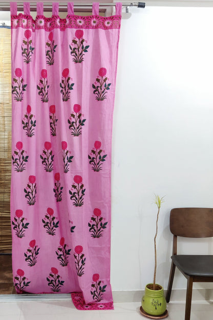 7 Feet Floral Blocks - Pink Red Curtain Pair-sale