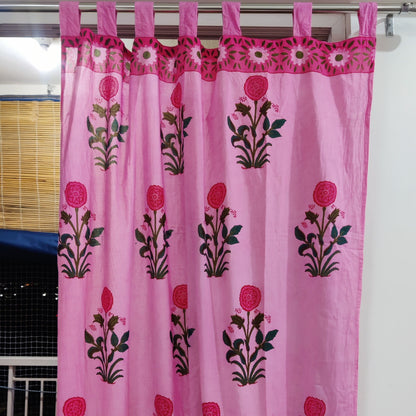 7 Feet Floral Blocks - Pink Red Curtain Pair-sale