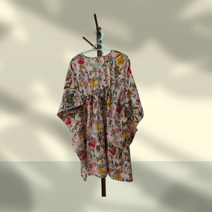 Cambric Kaftan for Summer bird flower peach