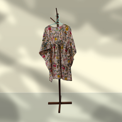 Cambric Kaftan for Summer bird flower peach