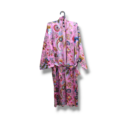 COTTON HAND PRINTED KIMONO ROBE dy4