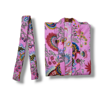 COTTON HAND PRINTED KIMONO ROBE dy4