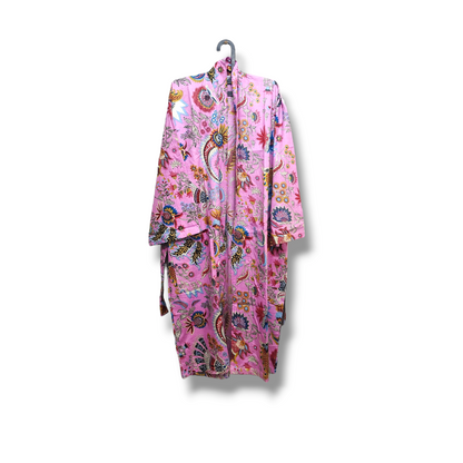 COTTON HAND PRINTED KIMONO ROBE dy4