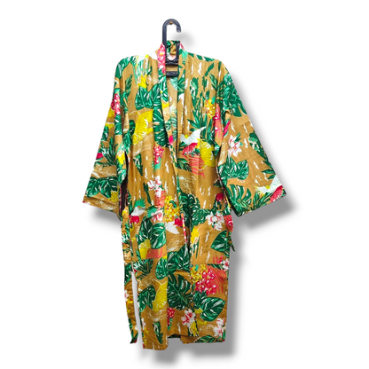 Cotton Hand Printed Kimono Robe Forest