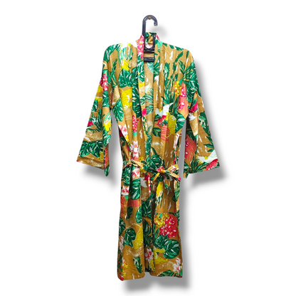 Cotton Hand Printed Kimono Robe Forest