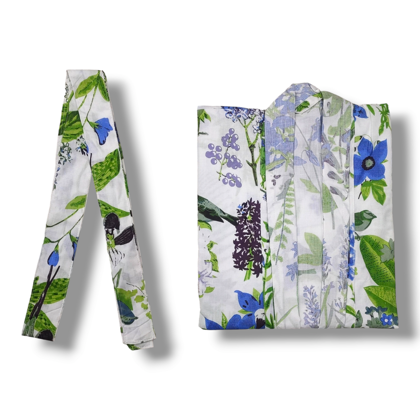 Cotton Hand Printed Kimono Robe Fresh Flowers