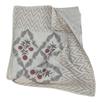 Meraki Pink Block Print Malmal AC Quilt/Dohar