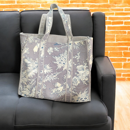 Handmade Quilted Tote Bag -grey sparks