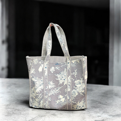 Handmade Quilted Tote Bag -grey sparks