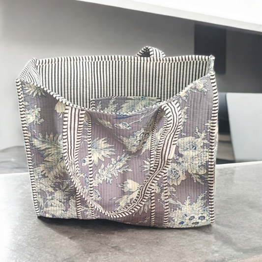 Handmade Quilted Tote Bag -grey sparks