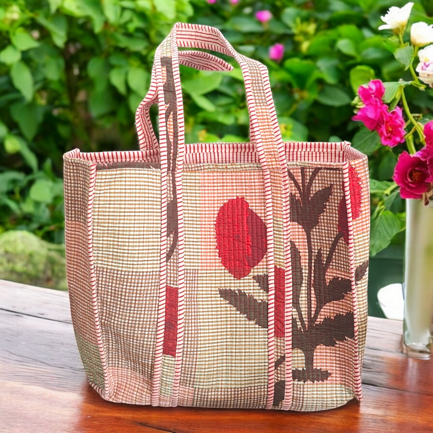 Handmade Quilted Tote Bag -multicolor