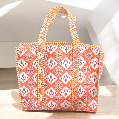 Quilted Tote Bag with zip- Rustic orange