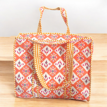 Quilted Tote Bag with zip- Rustic orange