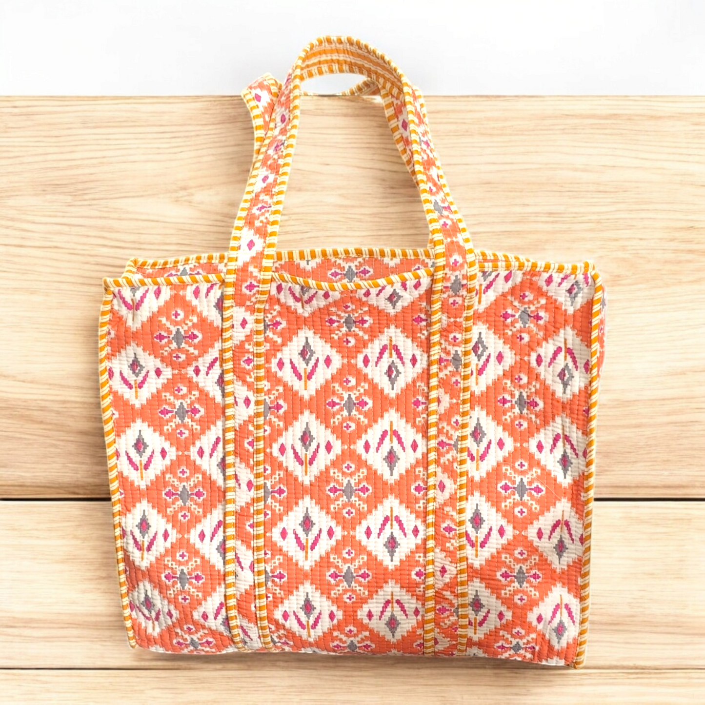 Quilted Tote Bag with zip- Rustic orange