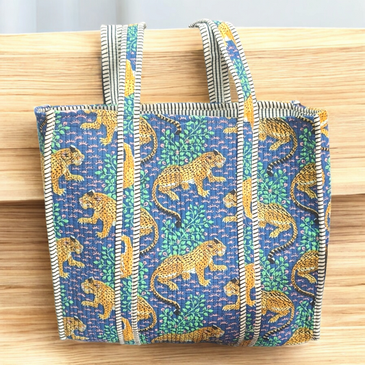 Handmade Quilted Tote Bag -leopard purple