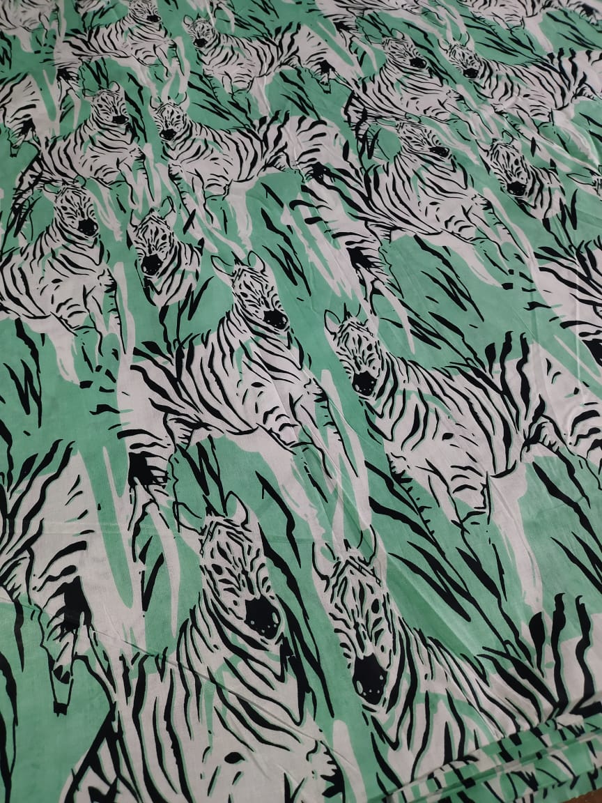 Zebra Mint Green cotton cambric 44 inches width Fabric per meter