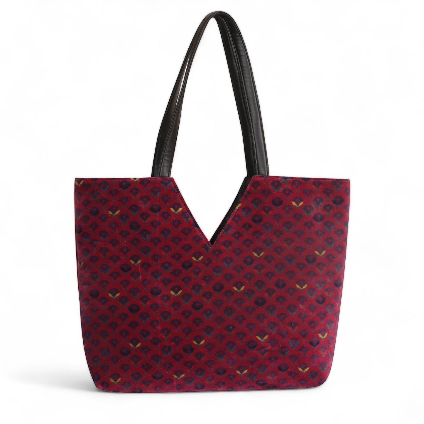 Diamond V Cut Velvet Hand Bag- Maroon