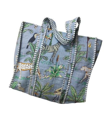 Handmade Quilted Tote Bag - Jungle Panther grey