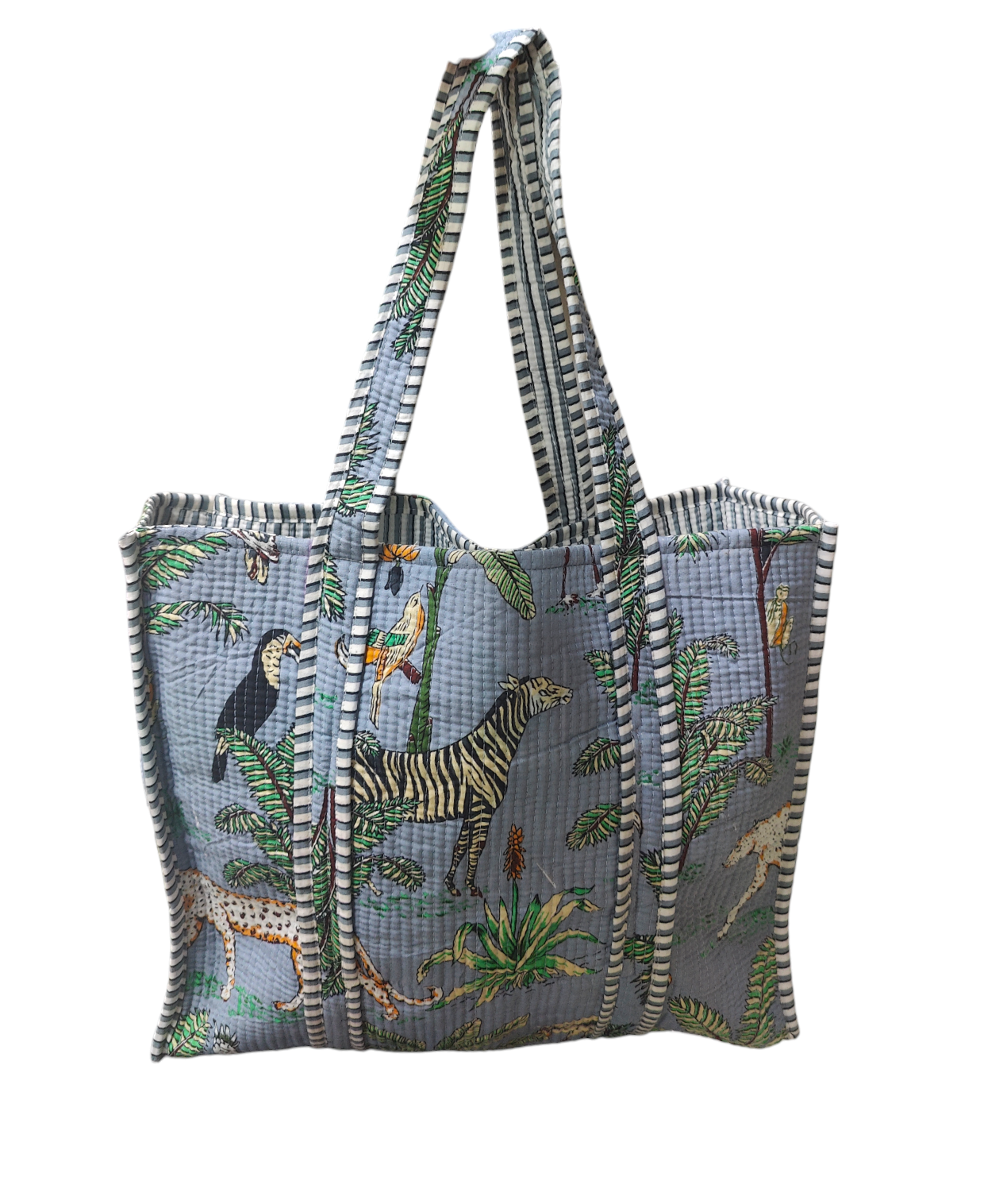 Handmade Quilted Tote Bag - Jungle Panther grey