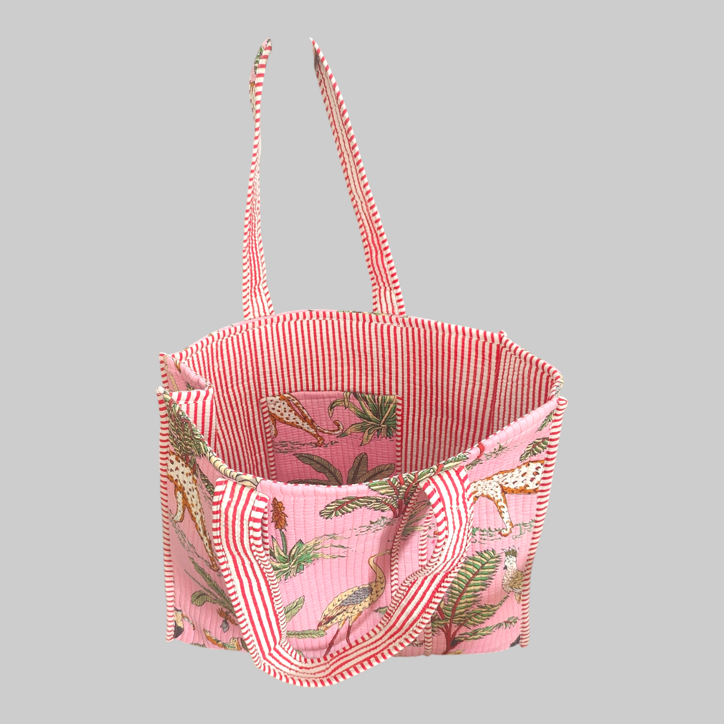 Handmade Quilted Tote Bag - Jungle Panther pink