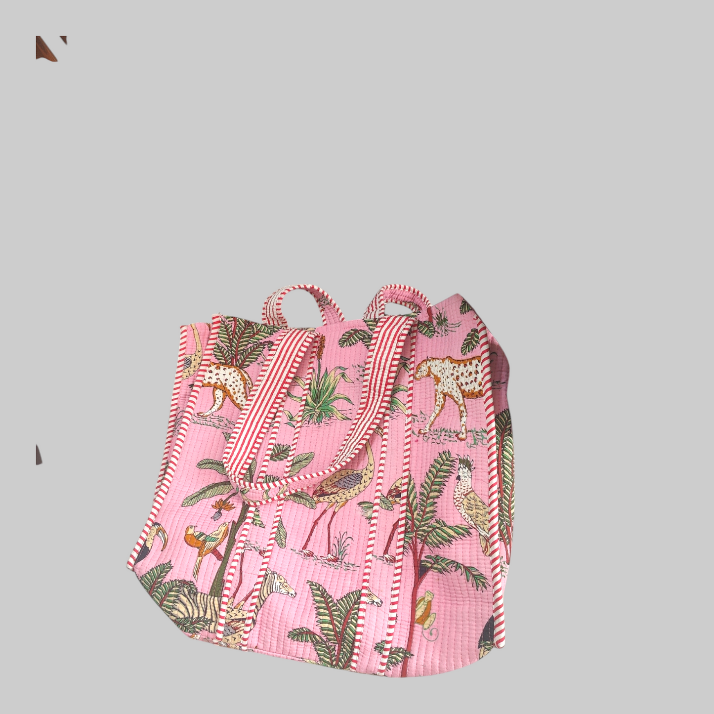 Handmade Quilted Tote Bag - Jungle Panther pink