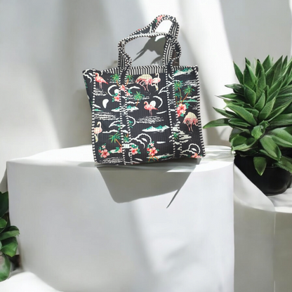 Handmade Quilted Tote Bag -flamingo