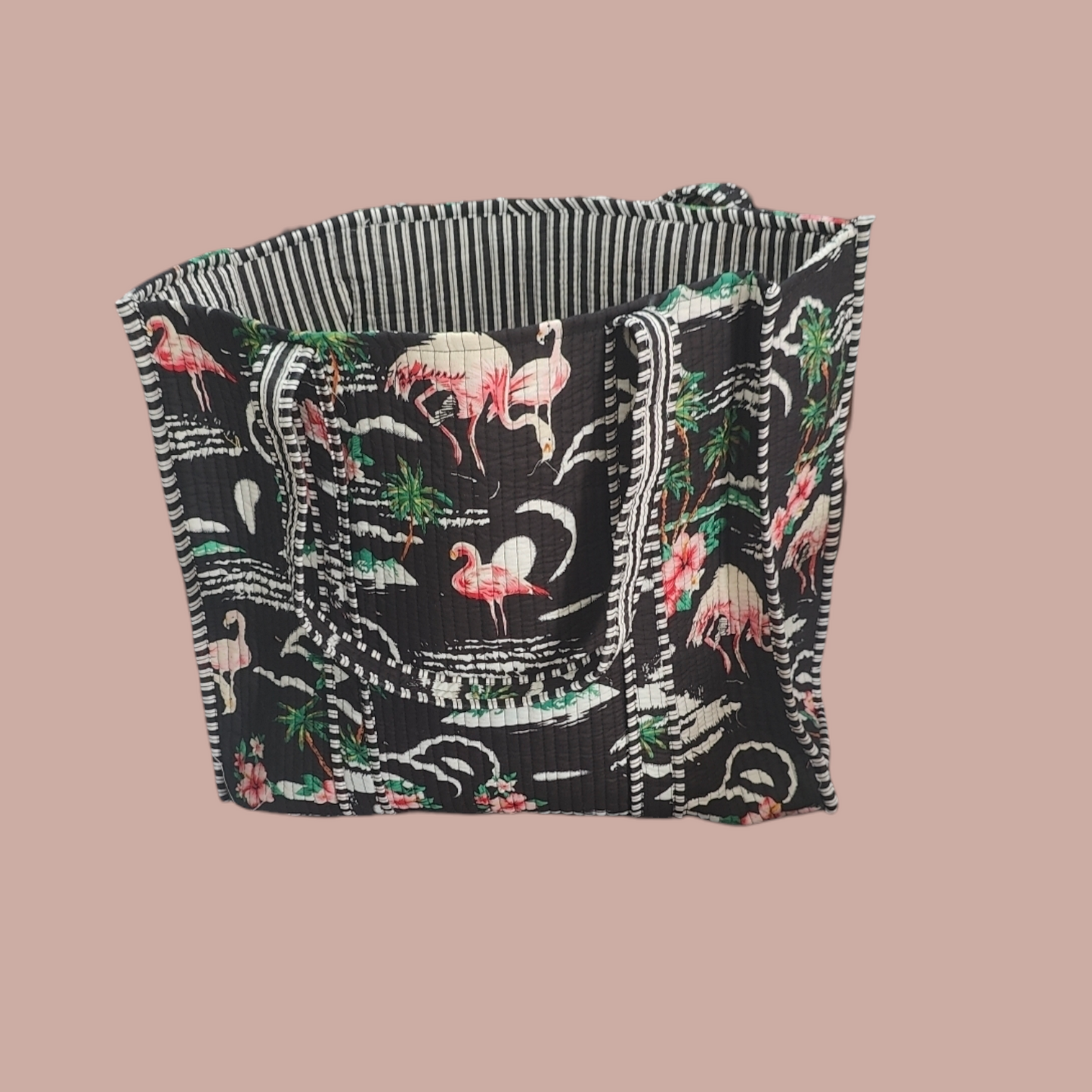 Handmade Quilted Tote Bag -flamingo