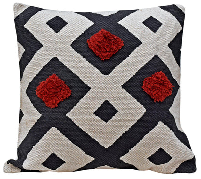 18" Designer Cushion Cover - Red Pom Pom - The Teal Thread