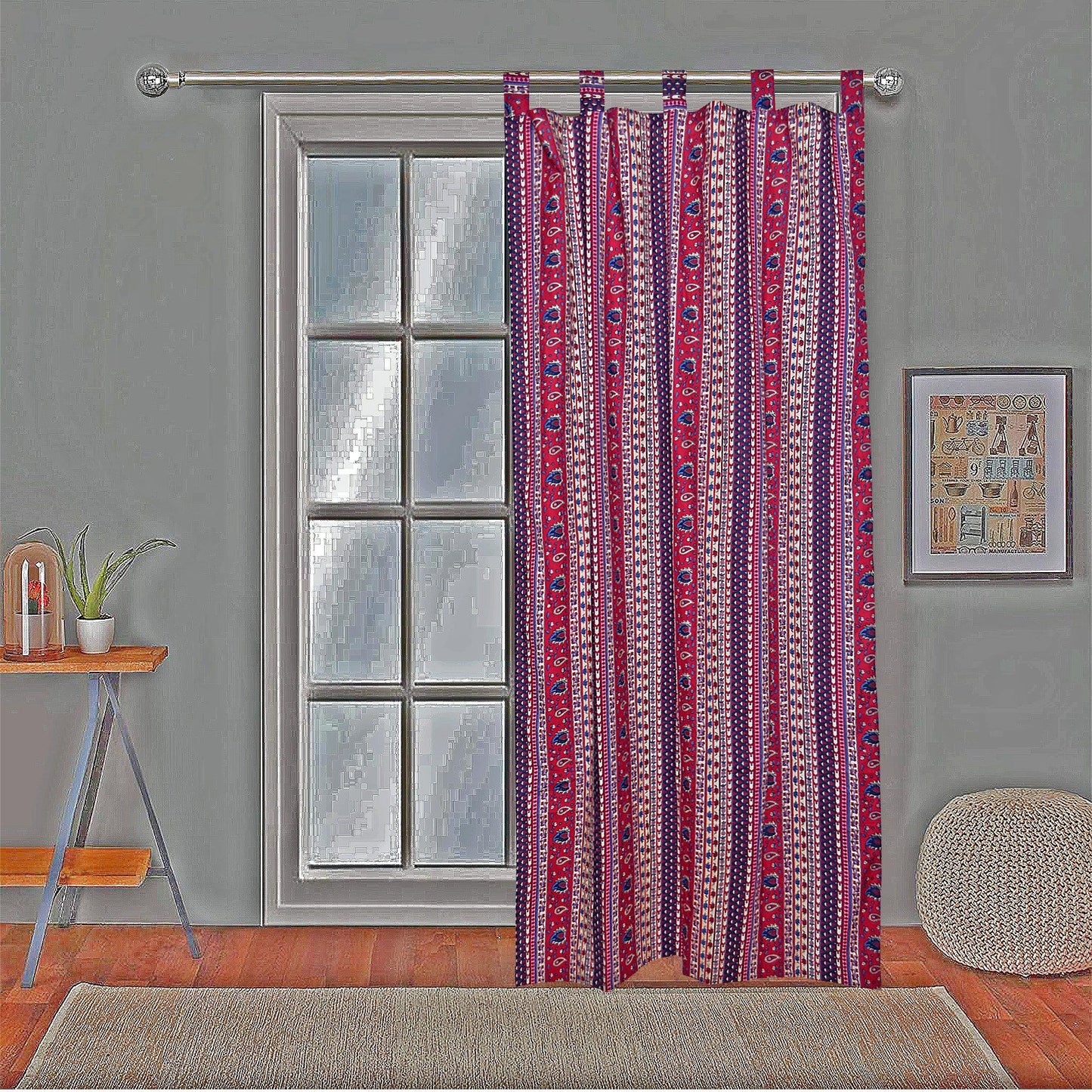 Border Print Camrik Pair of curtain- Maroon - The Teal Thread