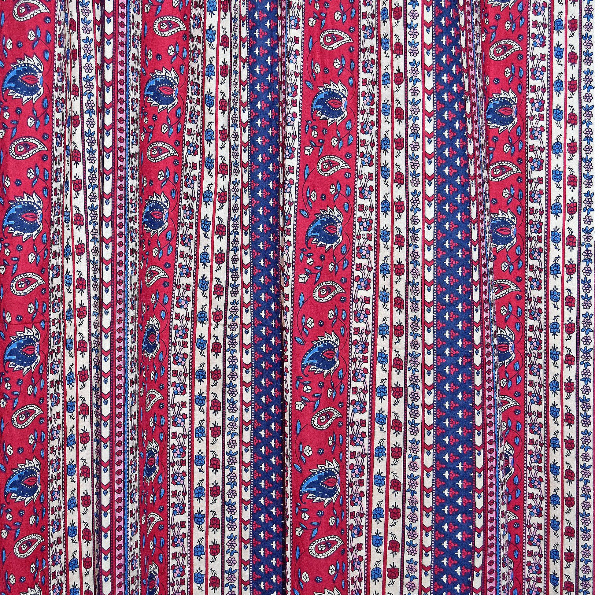 Border Print Camrik Pair of curtain- Maroon - The Teal Thread