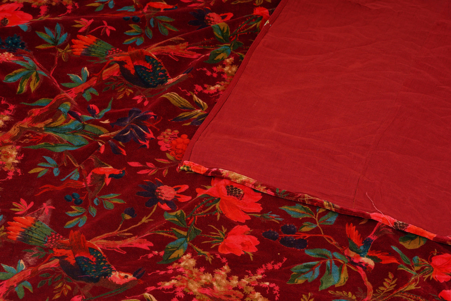 Birds of Paradise Velvet Sofa throw only- Maroon - The Teal Thread