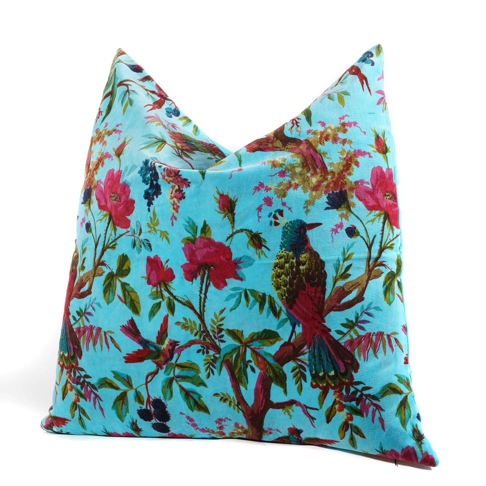 Birds of paradise Velvet Cushion Cover- Blue - The Teal Thread