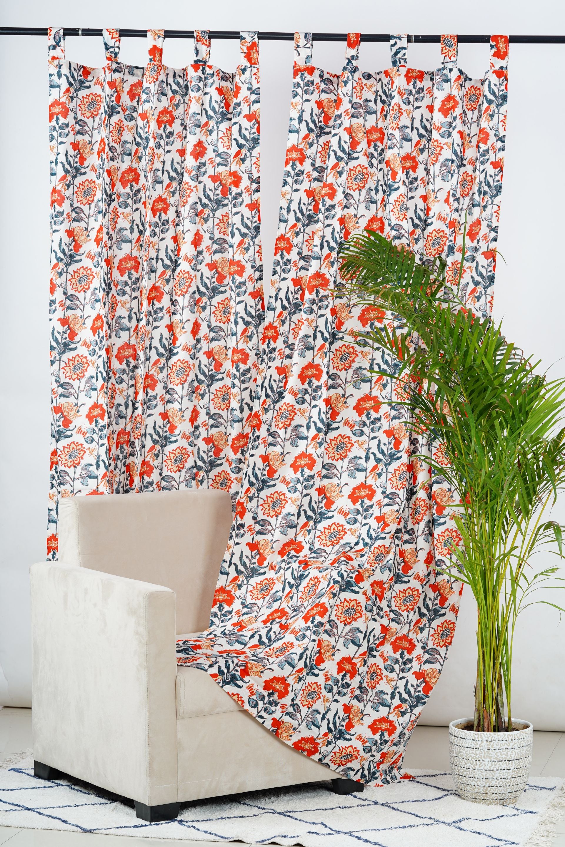 Refreshing Vibes Floral Curtain Pair - The Teal Thread