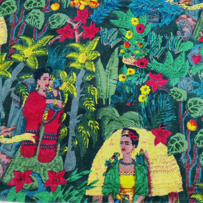 Velvet fabric Frida Kahlo for upholstery- Dark Green - The Teal Thread