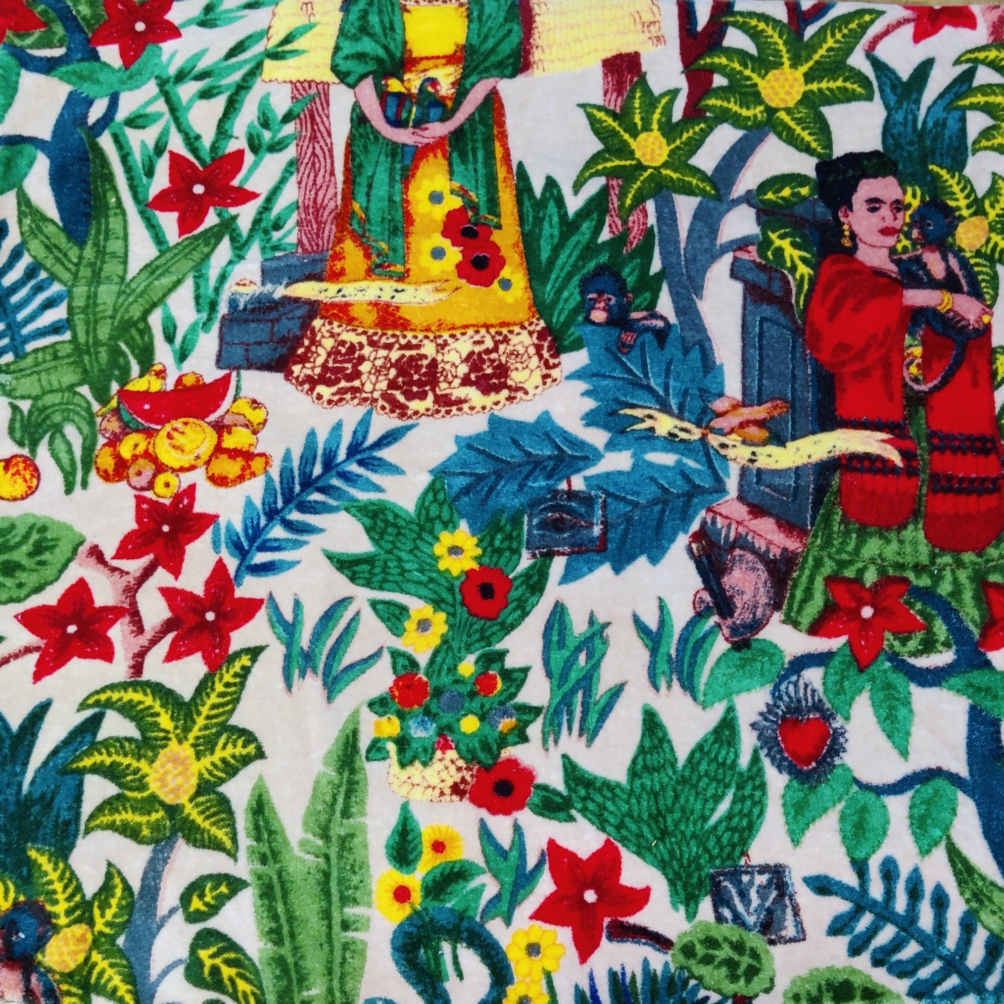 Velvet fabric Frida Kahlo for upholstery White