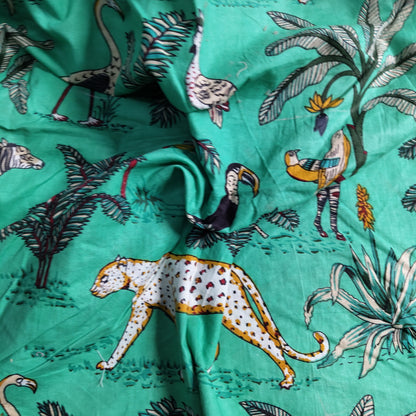 Jungle Panther Green Cotton cambric 44 inches width Fabric per meter